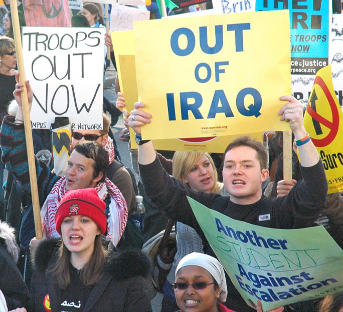 Marching against the war in Iraq at a Washington, D.C., demonstration in January 2007
