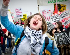 Protesters march on the Pentagon to protest the expansion of war and occupation under the Obama administration