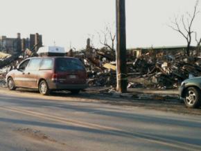An entire block of stores and apartments in Rockaway Beach burned down during the storm