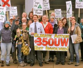 Activists at a University of Wisconsin rally for fossil fuel divestment