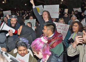 Students at UC Davis protest the far-right celebrity Milo Yiannopoulos