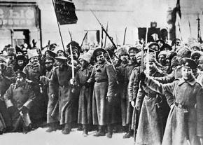 Russian soldiers celebrate the end of Tsarist rule following the February Revolution